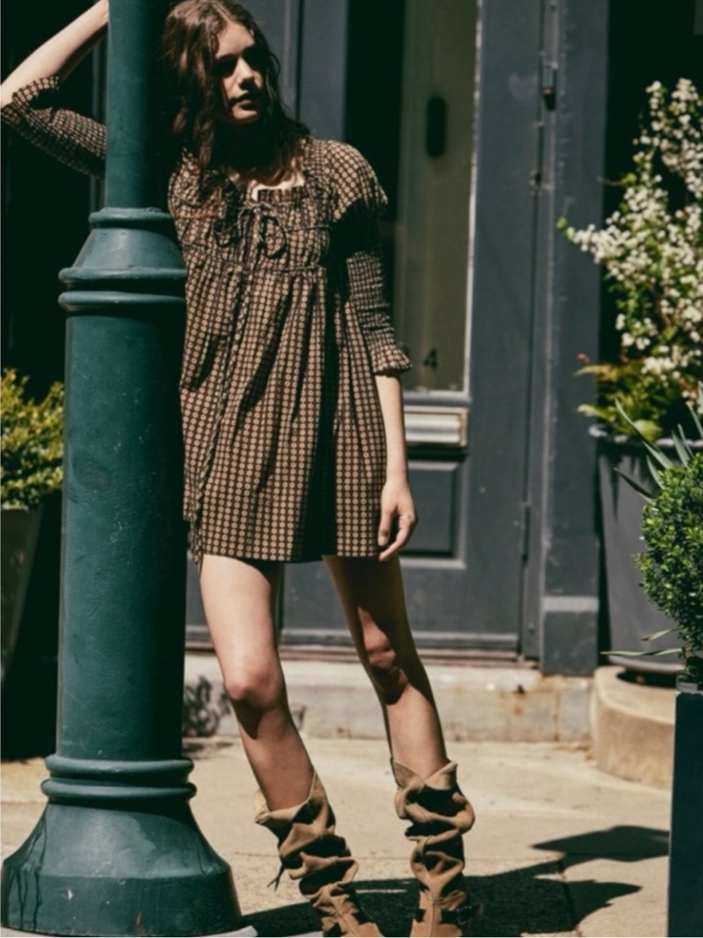 Free People Women’s Star Dip Mini Dress in Black Brown Combo Retro Babydoll Sz M - Picture 14 of 14